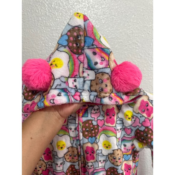 PJ Place Girls Plush Food Print Hooded One Piece Pajamas Size 5/6 - Picture 3 of 6